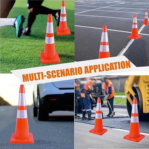 8 Pack Traffic Safety Cones 28 Inches with Reflective Collars, Orange Construction Cone, Restorable Parking Cones, Heavy Duty Road Cones for Parking Lot, Traffic Control, Driveway Road Parking