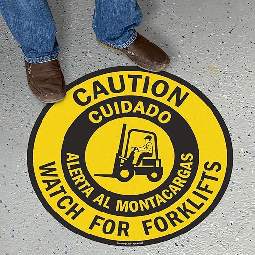 SmartSign “Caution - Watch for Forklifts” Bilingual Anti Slip Adhesive Floor Sign | 24" x 24"