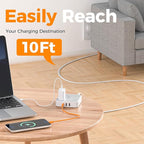 Surge Protector Power Strip, TESSAN Ring Pull Flat Plug Extension Cord 10 Ft with 3 USB (1 USB C) 4 Outlets, 900 Joules Protection, Desktop Charging Station for Home, Office, College, Dorm Room, Gray