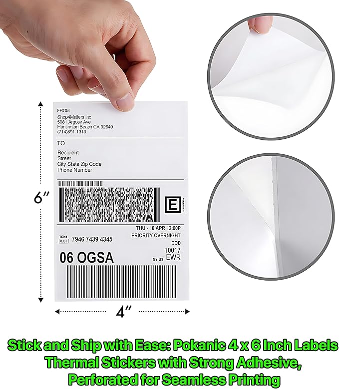 Fanfold [4 x 6 inch] x [1000 Labels] Thermal Stack Direct White Strong Adhesive Perforated Postage Shipping Printer Compatible with Zebra SNBC Epson Rollo (1000 Labels, Fanfold)