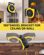 DEWENWILS Retractable Cord Reel, 60FT Heavy Duty Extension Cord, 12AWG/3C SJTOW, 3 Grounded Outlets Lighted Triple Tap, 15A Circuit Breaker, Wall/Ceiling Mounted for Garage, Workshop, UL Listed