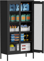 73 '' Metal Garage Storage Cabinet, 2 Doors and 4 Adjustable Shelves, mesh Door Design, can be Used to Store Tools, consumables, Books, etc., for Office, Home, Garage, Gym, School (Black)