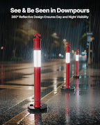 VEVOR 12 Pack Traffic Delineator Posts, 48 inches Traffic Safety Cones with Weighted Base and Reflective Strips, Heavy Duty Delineator Posts for Construction Site, Parking Lot, Crowd Control, Red