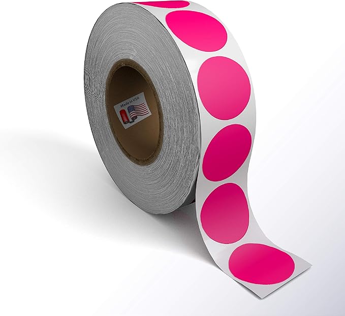 Kenco Color Coding Circle Dot Sticker Labels on a roll (Bright Pink, 2 INCH 500 Stickers)