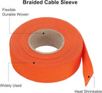MECCANIXITY Braided Cable Sleeves Heat Shrinkable Fabric Sleeving, 1" 33ft Orange 2:1 Ratio Heat Shrinkable Cord Protector for Harness Cable, Network Cable Protection, Cable Management