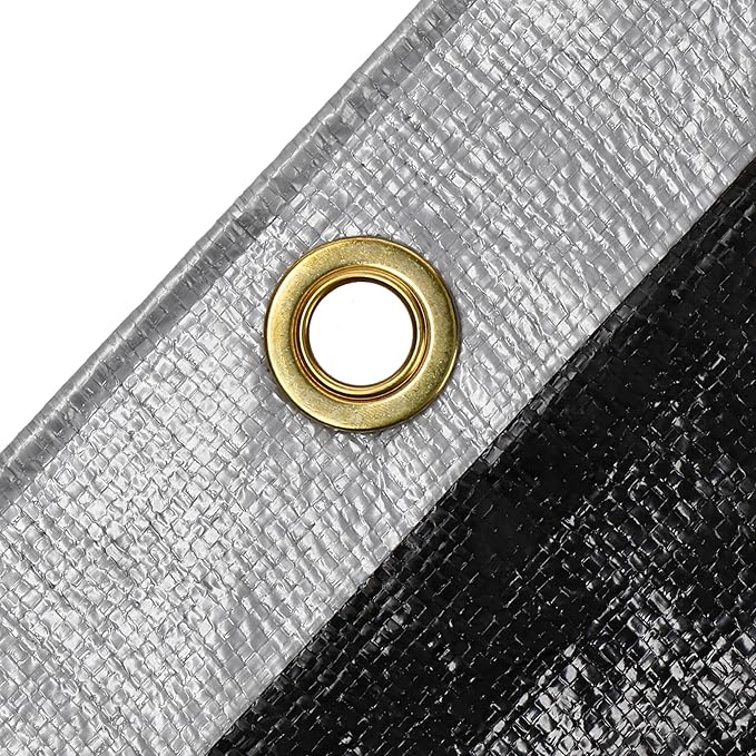 WHITEDUCK Super Heavy Duty Poly Tarp Cover 16 Mil & 10 Mil with Grommets and Reinforced Edges (Brown, White & Silver Black) (Silver Black- 10 Mil, 16' x 20')