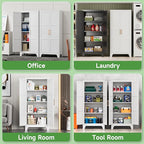 White Metal Kitchen Pantry Cabinet with Doors & Adjustable Shelves - Assembly Required