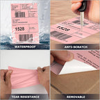 Pink Direct Thermal Labels 4 × 6 Inch Vinyl Self-Adhesive Fanfold Shipping Stickers Waterproof Perforated Printer Decal for Office School Warehouse 500 PCS