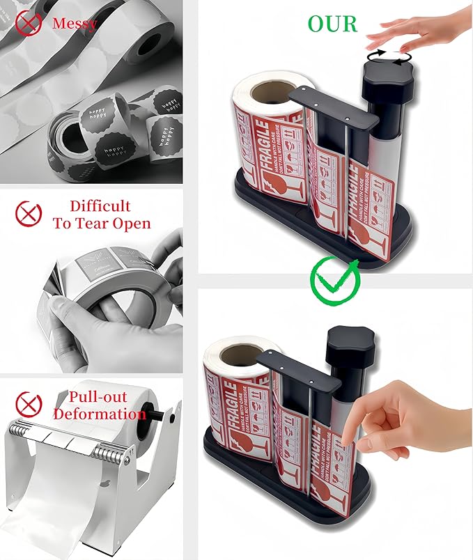 Manual Label Sticker Roll Dispenser,Adjustable Tabletop Label Dispenser for Rolls of Sticker Labels,Multi Use Sticker Holder Organizer Stand in Classroom, Business, Home