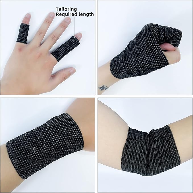 [8 Pack 4" x 5 Yards] Black- Self Adhesive Cohesive Bandage Wrap, Self Adherant Non-Woven Wrap Rolls, Atheletic Tape for Wrist, Ankle, Hand, Leg, Premium-Grade Medical Stretch Wrap