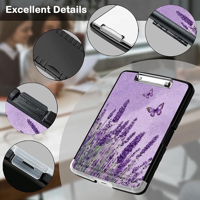 Clipboard with Storage,Office Supplies Nursing Clipboards Folder with Pen Holder Plastic Storage ClipBoard Foldable for Teacher Nurse,Sage Butterfly