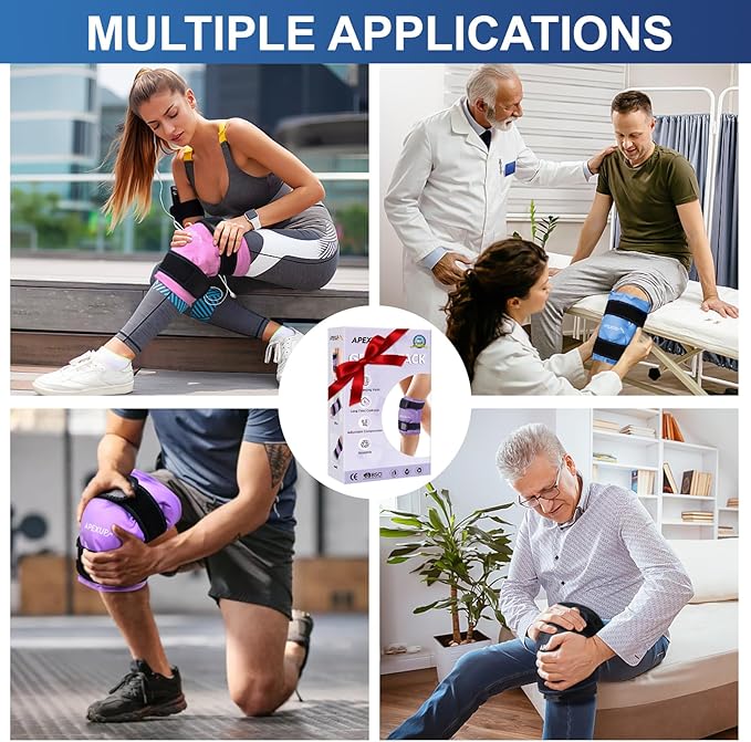 APEXUP Ice Pack for Knee Pain Relief, Large Reusable Wrap After Surgery, Flexible Gel Cold Pack for Injuries, Pain Relief for Back, Shoulder, Elbow, Ankle and Leg (Blue, L, 2PK)