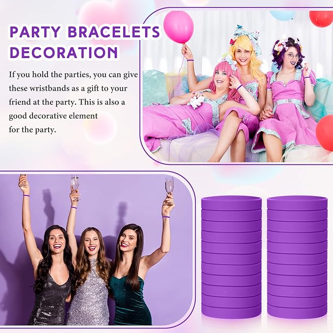 Liliful 100 Pcs Silicone Rubber Wristbands Rubber Wristband Bracelet Bands for Silicone Wristbands for Women Men(Purple)