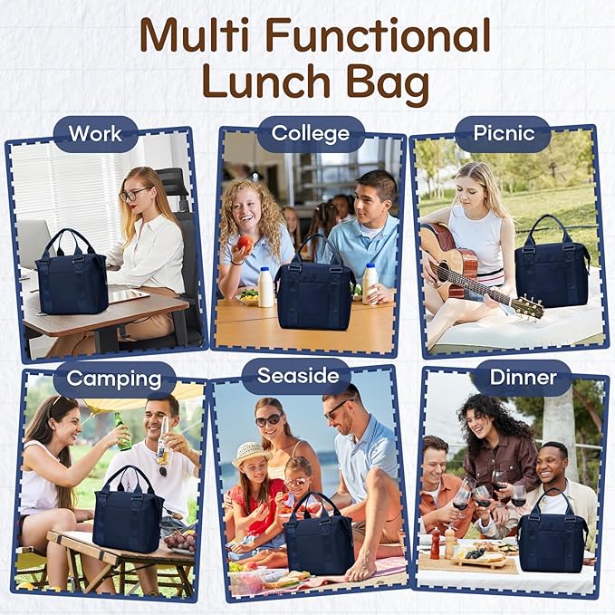 coowoz Lunch Box for Women Insulated Adult Lunch Tote Cooler Bag loncheras para mujer Lunchbox Lunchbag for Men Work Picnic Office Beach Sapphire Blue