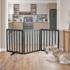 ZJSF Freestanding Indoor Dog Gate for House Foldable Wood Puppy Gate for Doorways Pet Gate for Stairs Extra Wide Pet Fence, Black, 24" Height 3 Panels