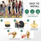 Gold Stanchions with Red Velvet Ropes - 4 Pack Stainless Steel Posts, Fillable PE Base, Crowd Control Barriers for Weddings, Events & Parties (gold-hollow-4PCS)