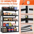 Metal Garage Shelving Unit with Pegboard, Heavy Duty 5-Tier Adjustable Industrial Storage Shelves, 5000 LBS Steel Storage Rack for Garage, Warehouse, Basement, 72"H x 47.2"W x 23.6"D, Black