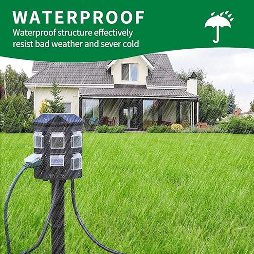 TiFFCOFiO Outdoor Power Strip Waterproof, 24 Hour Mechanical Timer, 6 ft Extension Cord, 6 Grounded Outlets for Outdoor Lights, ETL Listed (6 FT)