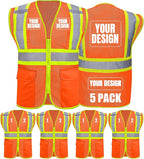 BeautyWill Custom Safety Vest Customized Logo Class 2 High Visibility Reflective Vest with Pockets Construction workwear