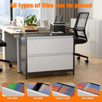 SUXXAN Metal 2 Drawer Lateral File Cabinet with Lock & Adjustable Feet - Wide Filing Cabinet for Letter/Legal/F4/A4 Hanging Files - Includes Business Card Holder,Home Office School Storage,Black/Grey