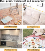 Muf 9 x 65 Feet Plastic Drop Cloth Plastic Sheeting with Masking Tape,Waterproof Protective Masking Film,Prevent Dust Paint for Car,Furniture,Carpet,Floor,1 Pack