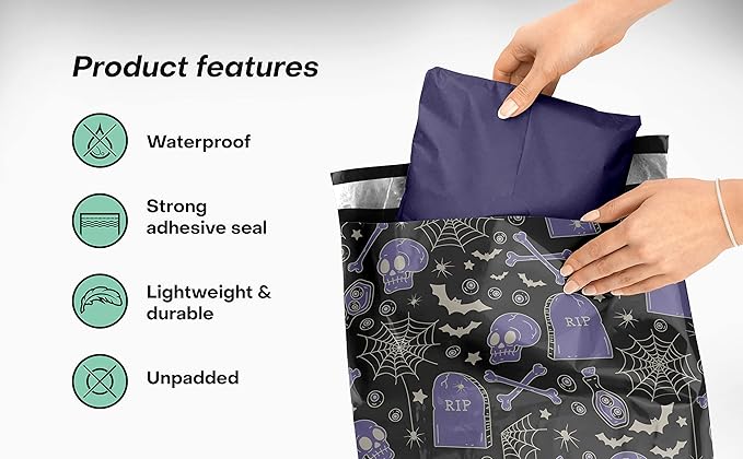 Package Mint Poly Mailers 10 x 13 100 Pack | Waterproof & Tear Resistant Mailing Envelopes for Small Business Supplies | Shipping Bags for Clothes | Cute Shipping Bags for Small Business - Grim Tonic