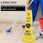OrangeStar 4-Pack Wet Floor Caution Cones, Yellow Four Sided Bilingual Warning Message Safety Traffic Cones with Heavy Rubber Base for Indoor/Outdoor Use