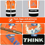 BeautyWill Custom Safety Vest Customized Logo Class 2 High Visibility Reflective Vest with Pockets Construction workwear