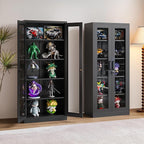 SISESOL Metal Storage Cabinet with Lock and Glass Doors,Glass Display Cabinet,67" Tall Black Storage Cabinets,Locking Curio Cabinets with 5 Shelves for Collectibles,Home,Office,Living Room