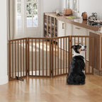 Dog Gates for Doorways, Tall Dog Gate Indoor, Foldable Pet Gates for Doorways Bedroom, Freestanding Puppy Gate with Metal Support Feet, Room Divider 4 Panels (Walnut)