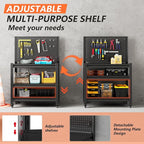 Metal Garage Shelving Unit with Pegboard, Heavy Duty 3000LBS Capacity Adjustable Industrial Storage Shelves, Mobile Steel Storage Rack for Garage, Warehouse, Basement, 47.2" H x 33.5" W x 18" D, Black