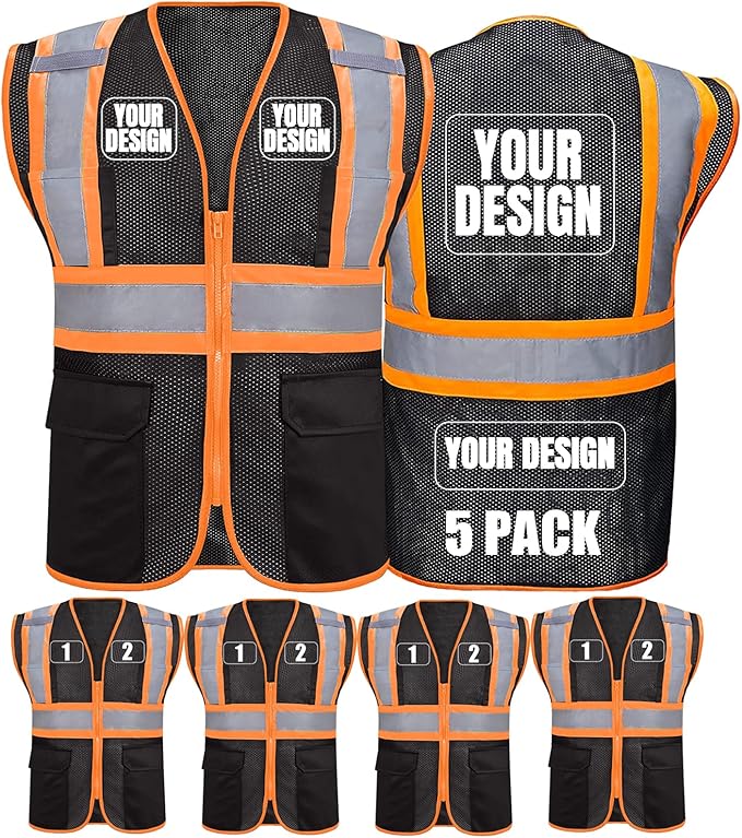 BeautyWill Custom Safety Vest Customized Logo Class 2 High Visibility Reflective Vest with Pockets Construction workwear