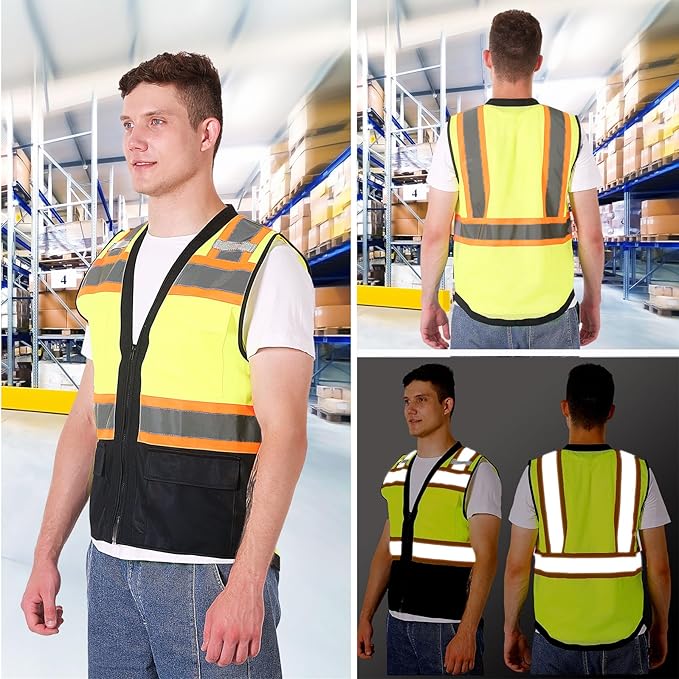ProtectX 6 Pockets High Visibility Safety Vest for Men Women Class 2 Reflective Hi Vis Work Construction Vest