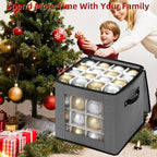 inin Christmas Ornament Storage Box with Adjustable Dividers,Christmas Ornaments Organizer with Zippered Top,Storage Container Bin for Holiday Decorations(64 Ball, Gray, Without Tray)