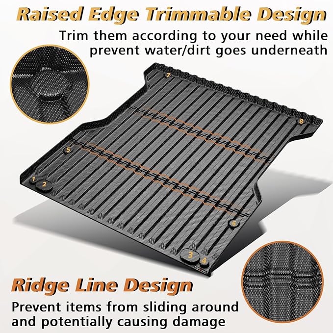 TripleAliners for Tacoma 2024 2025 | Truck Bed Mat & Tailgate Mat | All Weather Liners Compatible with 2024+ Toyota Tacoma Accessories Cargo Liner Protection (Fit 5FT Truck Bed), 2PCS