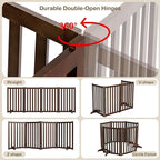 30" Height Tall Freestanding Pet Gate, Solid Wood Folding Safety Fence Wooden Dog Gate with 2 PCs Support Feet Ideal for Stairs, Doorways, Halls, Kitchens, Heavy Duty Gates, 4 Panels, Walnut