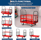 6in1 Foldable Platform Truck Cart with Cage Platform Truck,1800lbs Push Cart Dolly Capacity Flatbed Hand Truck Dolly Cart Multipurpose for Grocery, Laundry, Garage, Warehouse (Red+Black)