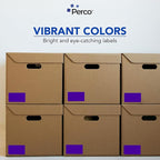 Perco Purple 3x5 Inch Perforated Sticker Labels — 150 Stickers/Roll — with Permanent Adhesive for Inventory Management, Color Coding, Moving Boxes, Retail, Organizing, Crafting & More — Made in USA