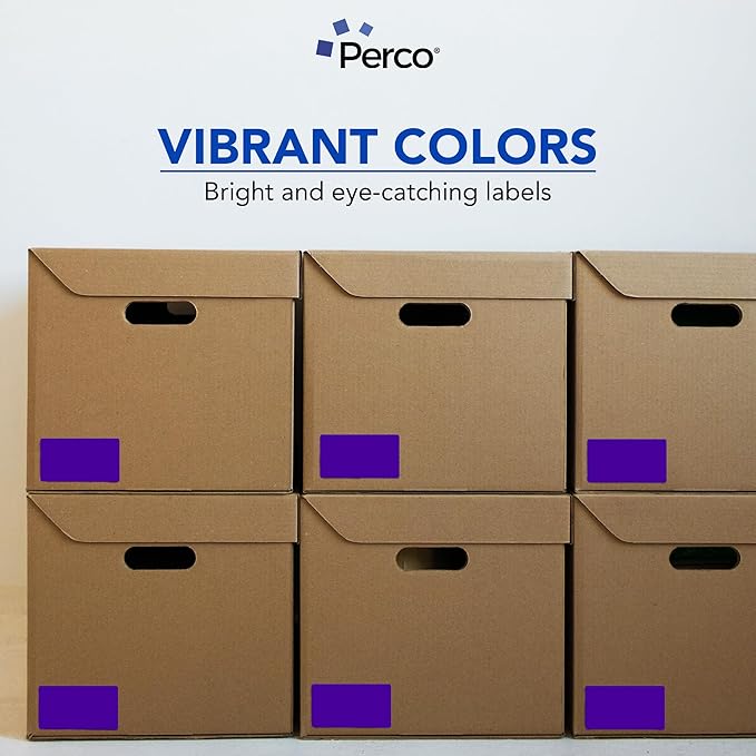 Perco Purple Labels 3x5 Inch 500 Stickers/Roll with Easy Peel Perforation and Strong Adhesion for Inventory Management, Color Coding, Moving Boxes, Retail, Organizing & Crafts – Made in USA