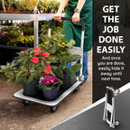 Heavy Duty Foldable Push Cart Dolly | 330 lbs. Capacity | Upgraded Collapsible Hand Truck Folding Platform with Swivel Wheels | Flat Bed Moving Wagon | Space Saving Push Handle (White)