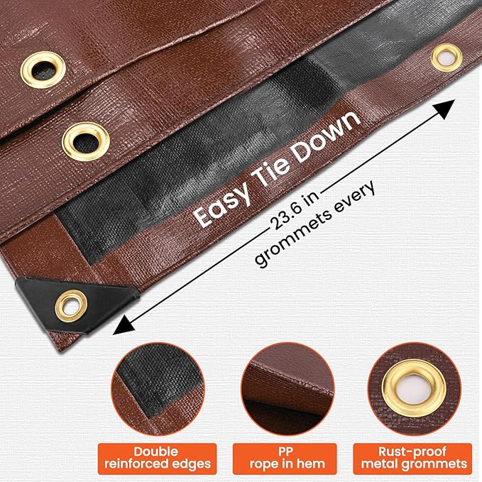 Tarp 12x20FT, 16 Mil Heavy Duty Large Tarps, Waterproof Tarp with Brass Grommets and Reinforced Edges, UV Resistant, Tear&Fade Resistant Poly Tarp for Outdoor Camping Pool Car Tent