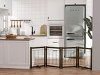 Wire Dog Gate Solid Wood Frame, Anti-Chewing, 4-Panel, 24" Height, 80" Width, Indoor Freestanding Pet Gate Foldable Wooden Dog Fences for Stairs, House, Doorway, Walnut Color