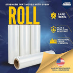 Rockin Rolls Stretch Film Wrap, 4 Rolls Heavy Duty Pallet Wrap – 18" x 1500 FT x 80 Gauge, Clear Plastic Moving Wrap for Packing, Shipping, Furniture & Luggage – Durable Self-Adhering Shrink Wrap Roll