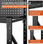 Widened Metal Garage Shelving Unit with Pegboard, Heavy Duty Industrial Storage Shelves with Reinforce Stable Side Beams, Steel Storage Rack for Garage Warehouse Basement, Black