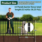Decorative Garden Fence, 15 Panels No Dig Fence, 32 in(H) x 36.25 ft(L) Animal Barrier for Dogs Rabbits, Rustproof Metal Arched Decorative Garden Fences for Flower Bed, Outdoor, Yard, Patio