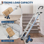 Heavy-Duty 2-in-1 Aluminum Stair Climbing Hand Truck – 600 lbs Capacity, Dual Handles, Extendable Base Plate, 6 Wheels, 2 Elastic Ropes – Versatile Trolley for Home, Warehouse, Shopping – Silver