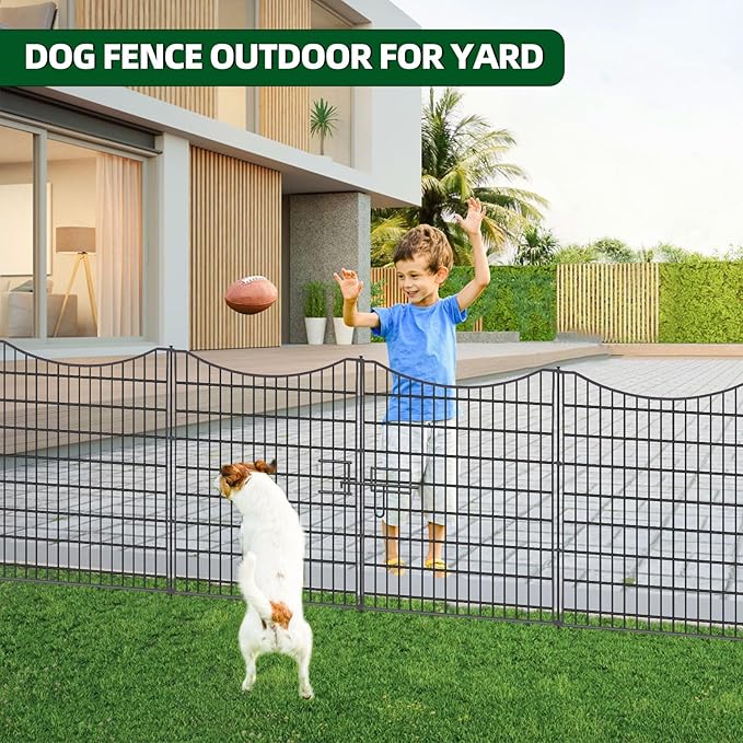 18 Panels No Dig Decorative Fence with Gate, 33 in(H) X 40.5 ft(L) Tall Garden Fence Animal Barrier, Rustproof Metal Wire Edging Border, Temporary Dog Fencing for Outdoor, Yard, Patio