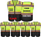 Safety Vest Reflective High Visibility with 5 Pockets ＆Zipper Class 2 Adult Unisex Construction Security Workwear