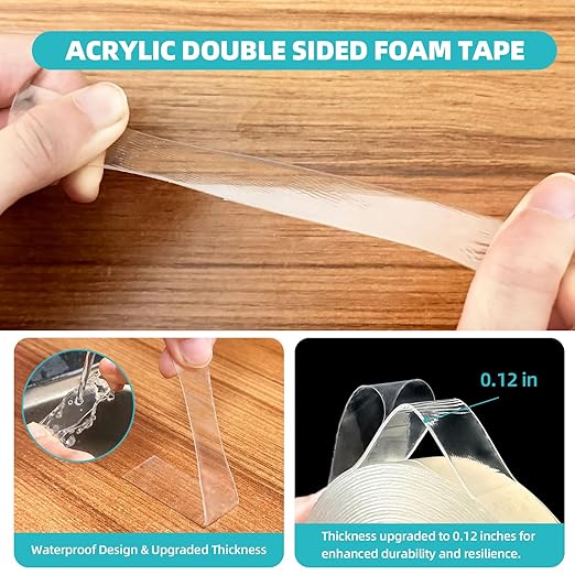 Double Sided Tape Heavy Duty 1.2in×20ft, Nano Tape Double Sided, Removable Traceless Two Sided Adhesive Tape, Clear Mounting Tape Double Sided Tape for Walls, Hanging Picture,Poster,Carpet