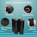 APQ 4 Rolls of Blown Hand Stretch Film 15" x 1500'. Black Hand Stretch Wrap, 80 Gauge. Tear Resistant Residue Free Film for Moving, Shipping, Wrapping. Industrial Grade Pallet Shrink Wrap Film.
